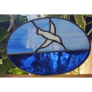 Dove  Shades of Blue Glass Stained Glass Hanging Suncatcher Ornament 6X4.5